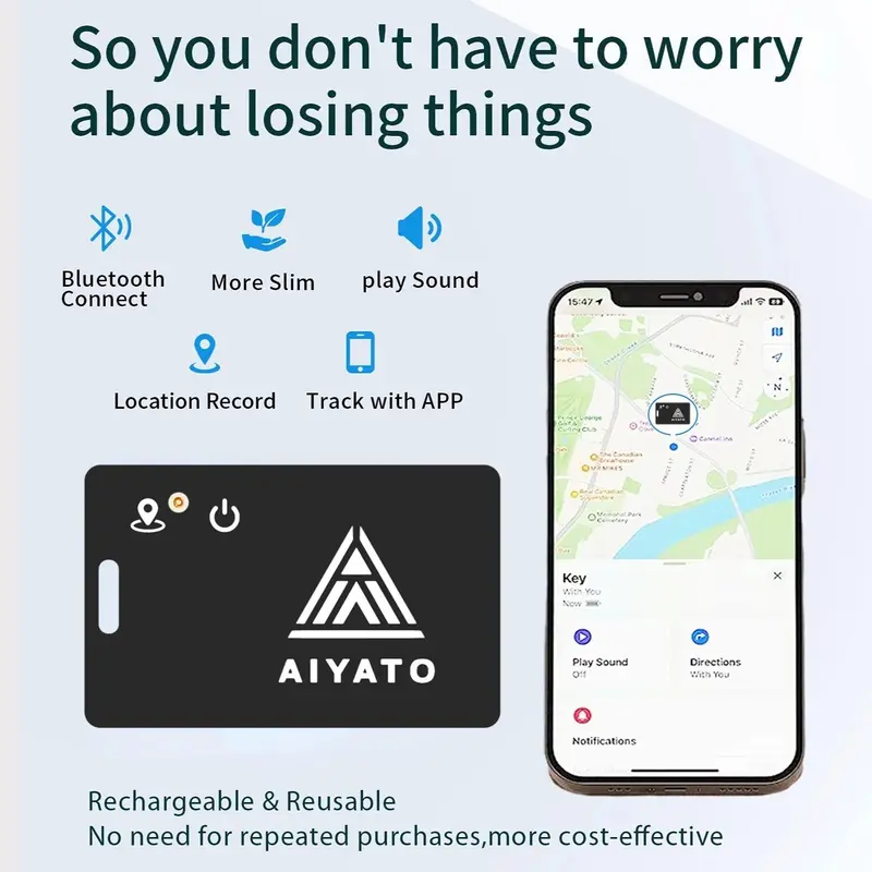 AIYATO Smart Track Card, 1 Count Waterproof Design Magnetic Smart Card, Wallet Tracker, Compatible with Apple Find My, Wireless 6