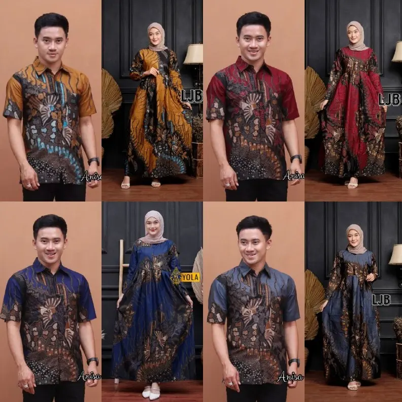 BATIK COUPLE GAMIS JUMBO KEMEJA PRIA LENGAN PENDEK MANUK TARUNG M L XL XXL Sarimbit