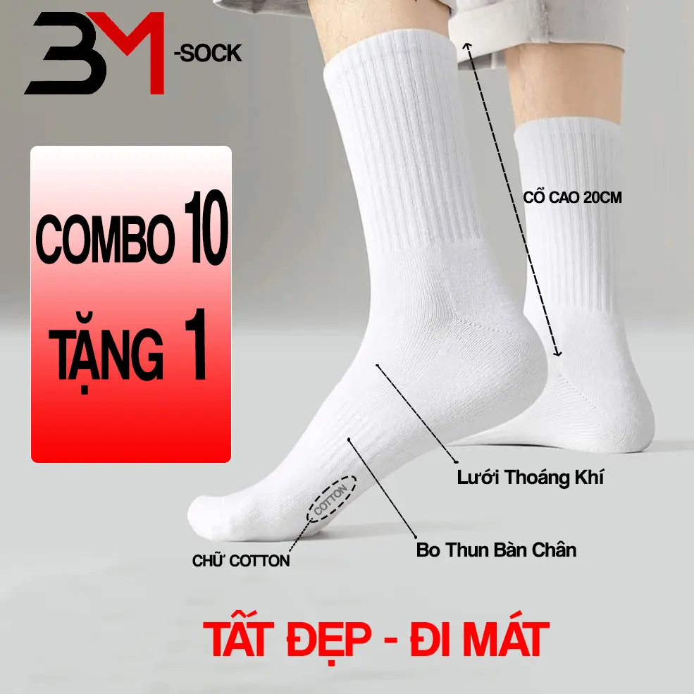 [CAO CẤP][FREESHIP] Tất Cổ Cao Nam Nữ 20cm, Vớ Thể Thao cổ cao Dày Trơn Cotton Dệt kim, Sport TOP Premium - XUONGVOSAIGON