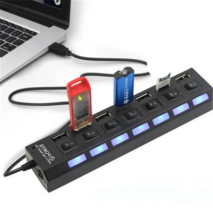 USB HUB 7 Port Saklar HUB USB 2.0 High Speed ON OFF Charger External Plug-and-Play Hot-Swap 480Mbps Transfer Rate Kompatibel dengan Semua Device USB 2.0