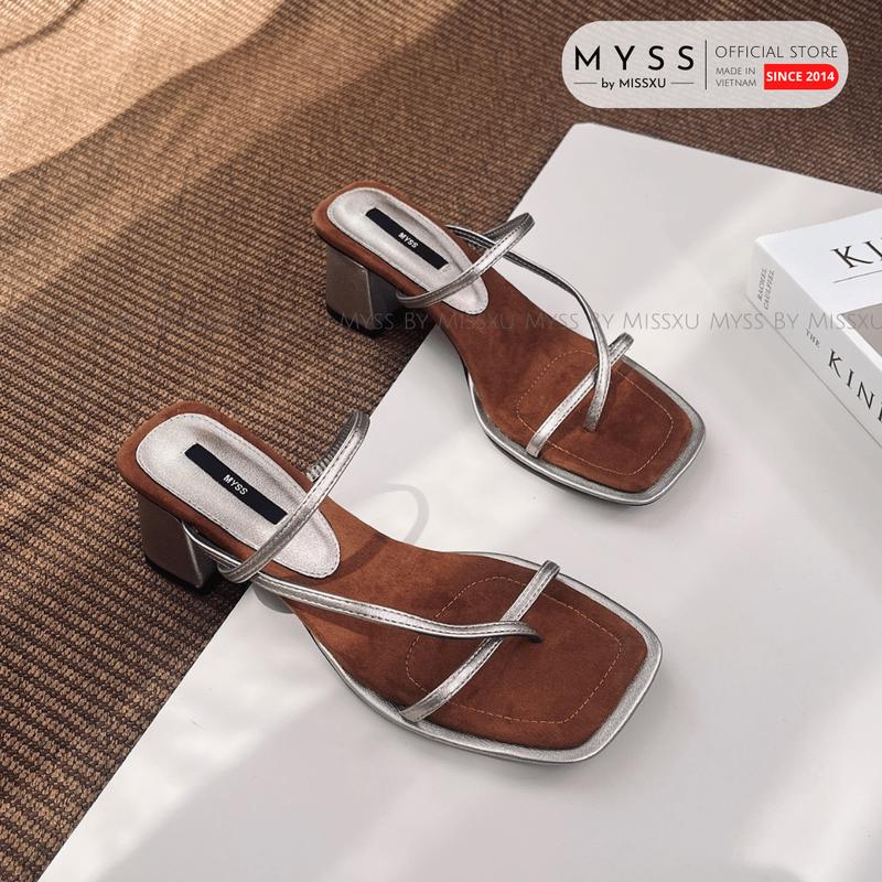 MYSS - Giày sục nữ xỏ ngón quai ngang phối chéo lót bò da lộn 6cm cao cấp - SU225 Shoes DéP