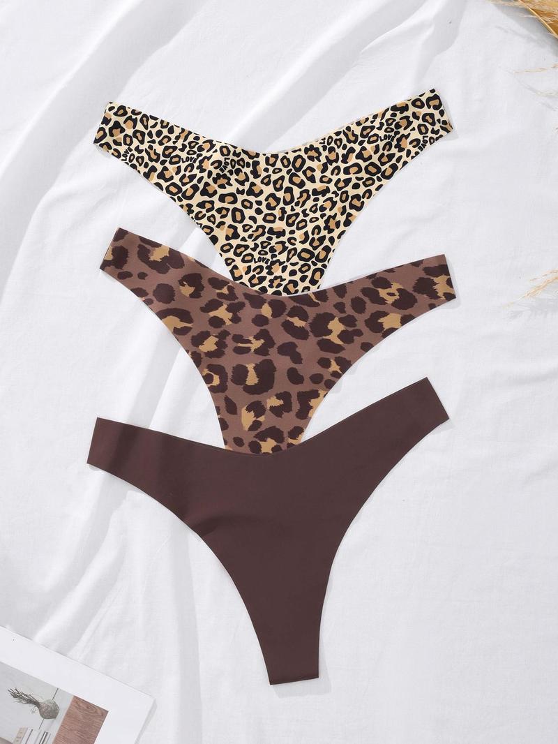 Product Introduction of Women's Solid Color & Leopard Print Thong, Soft Comfy Breathable Panty for Daily Wear, Ladies Underwear for All Seasons 3