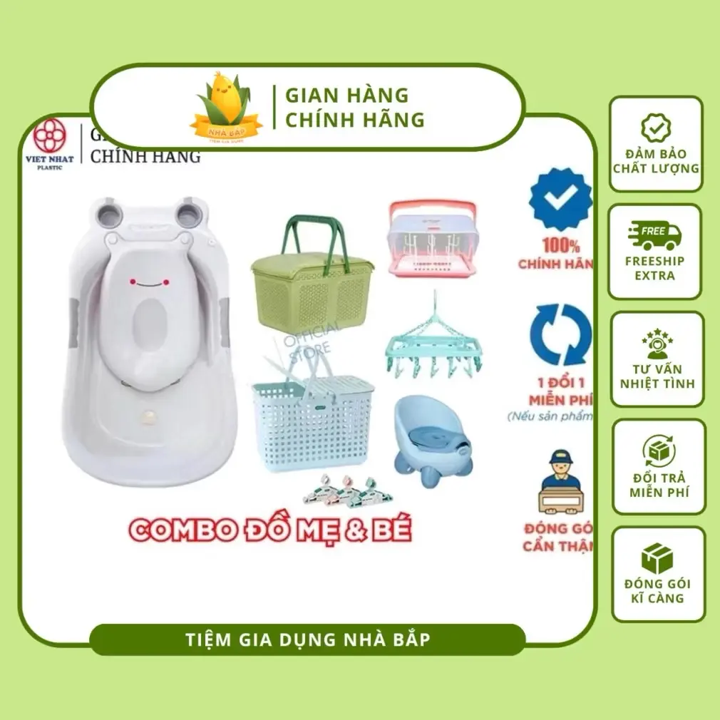 Combo 3 món chậu tắm ếch+ làn đi sinh+ chậu rửa mặt gấp gọn việt nhật Cho Bé