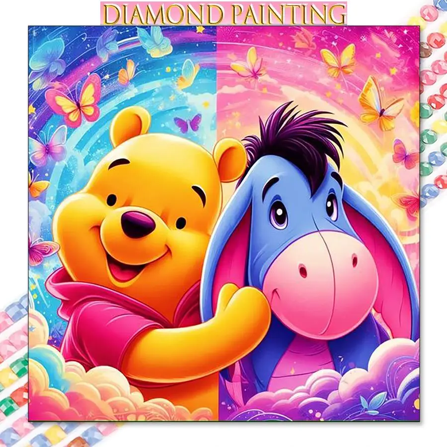 Cartoon Winnie The Pooh & Friend Pattern Diamond Arts Colorful Painting Kit without Frame, DIY 5D Diamond Arts Crafts for Home Bedroom Wall Decor