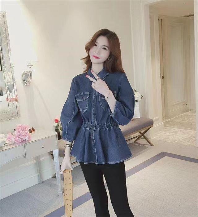 Product Introduction of [Denim jumper dress] shirt retro 2024 design denim new Hong Kong style elegant French top tight waist niche western style shirt jean sweater 20
