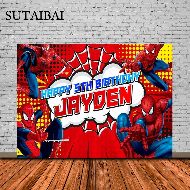 Superhero Spiderman Photography Backdrop Customizable Kids Happy Birthday Party Decoration Vinyl Children Photo Background Gifts Banner Ornaments