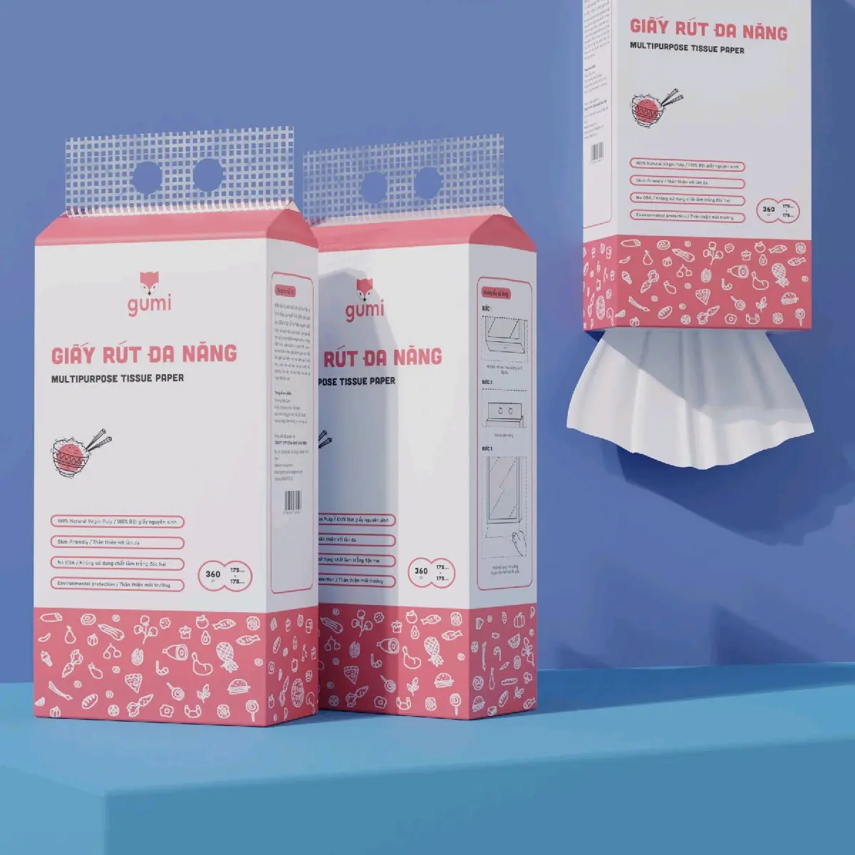 Thùng 4 bịch khăn giấy rút Gumi loại 1280 tờ treo tường tiện lợi và an toàn(tặng kèm 3 móc treo tường) khăn  giấy giay  rut khangi  ay giấy  súc