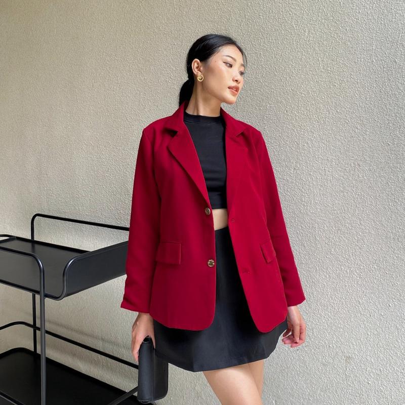  LA MERCI Áo blazer đen nữ có đệm vai dáng suông rộng BL001 