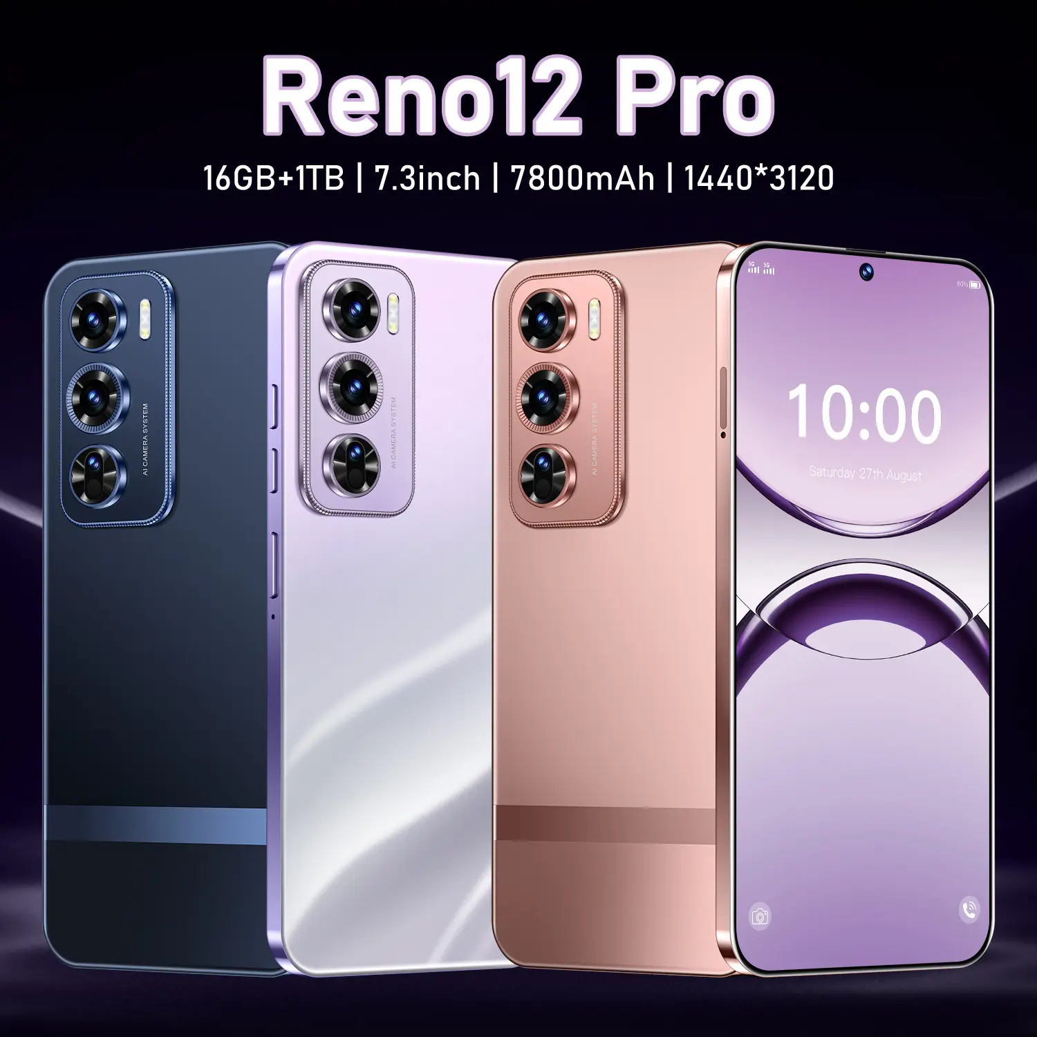 New Reno12 Pro 16GB+1TB real perforated large screen smartphone Mobile Cellphone i ph mipadpro