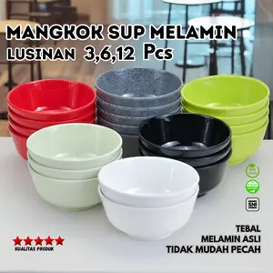 RISSHIN Mangkuk Sup Kecil Melamin Lusinan 3/6/12 Pcs – Asli 100% Tebal Premium BPA Free Tahan Panas