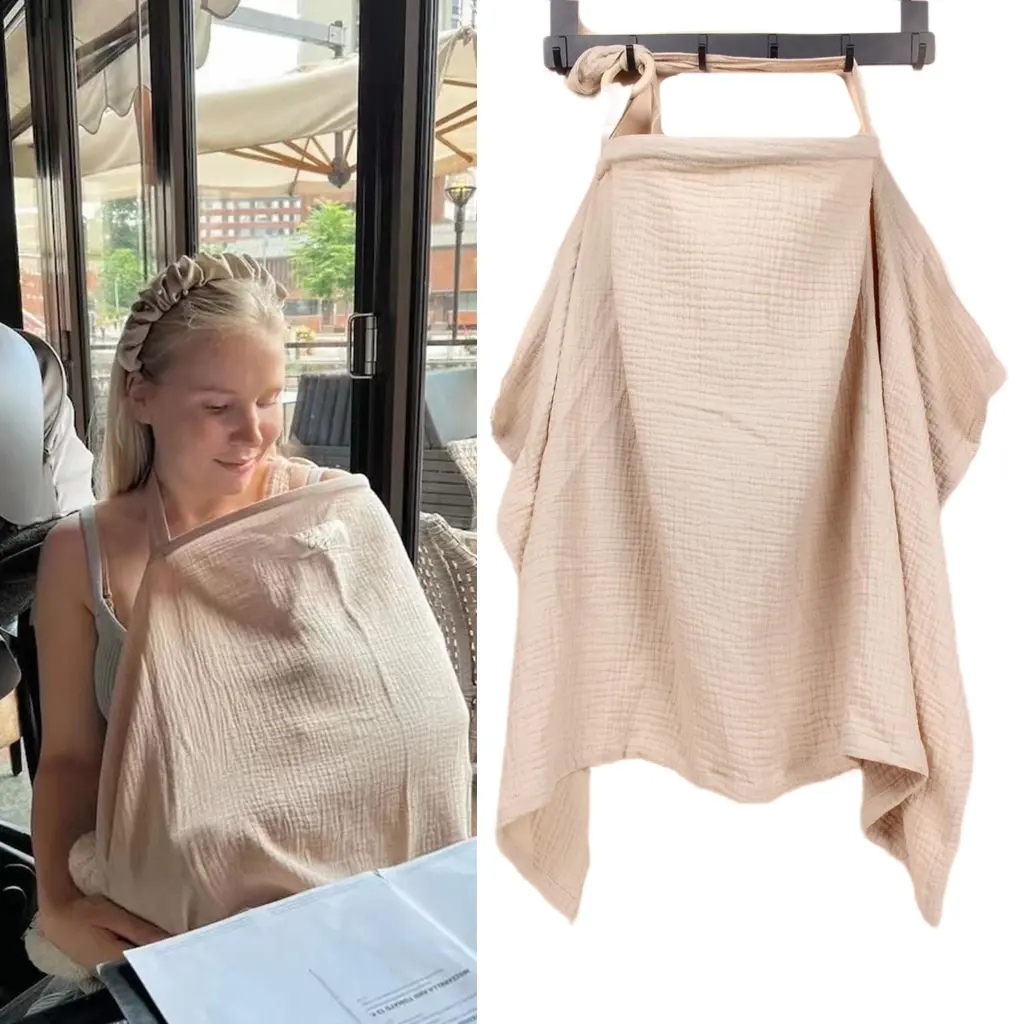 Beige Nursing Poncho Multifunctional Baby Nursing Cover Stylish & Functional Shawl Protects Privacy Doubles as a Blanket