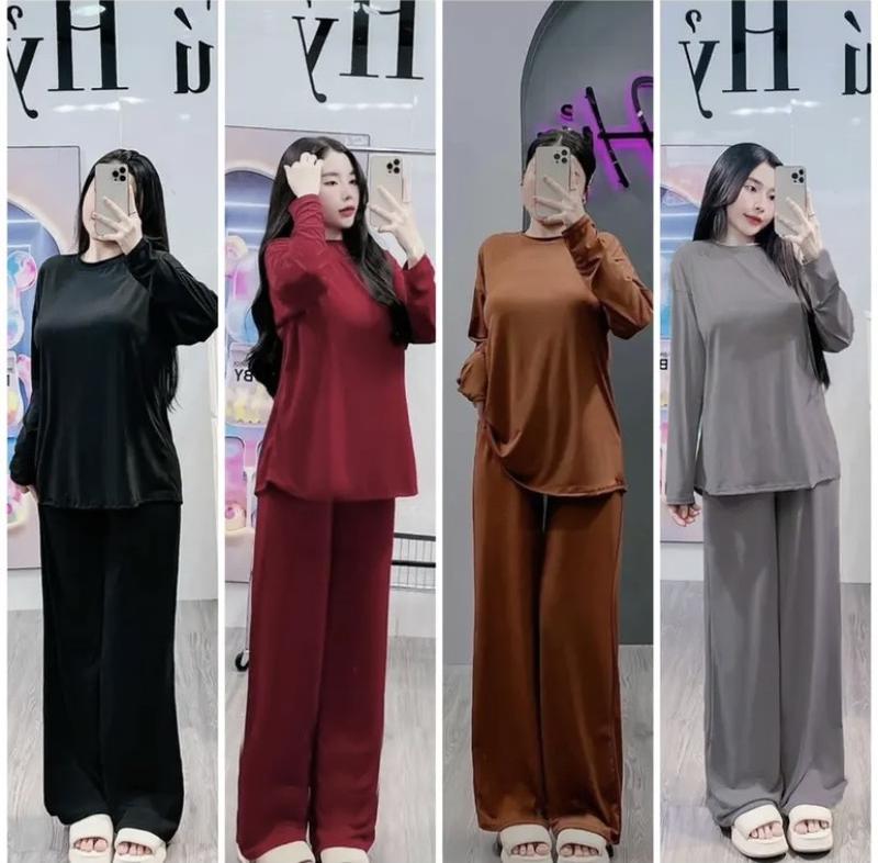 SET BỘ Ủ KEM BIGSIZE QUẦN ỐNG XUÔNG Áo Nữ TĂM LẠNH Women Top Ong Polo CO GIÃN