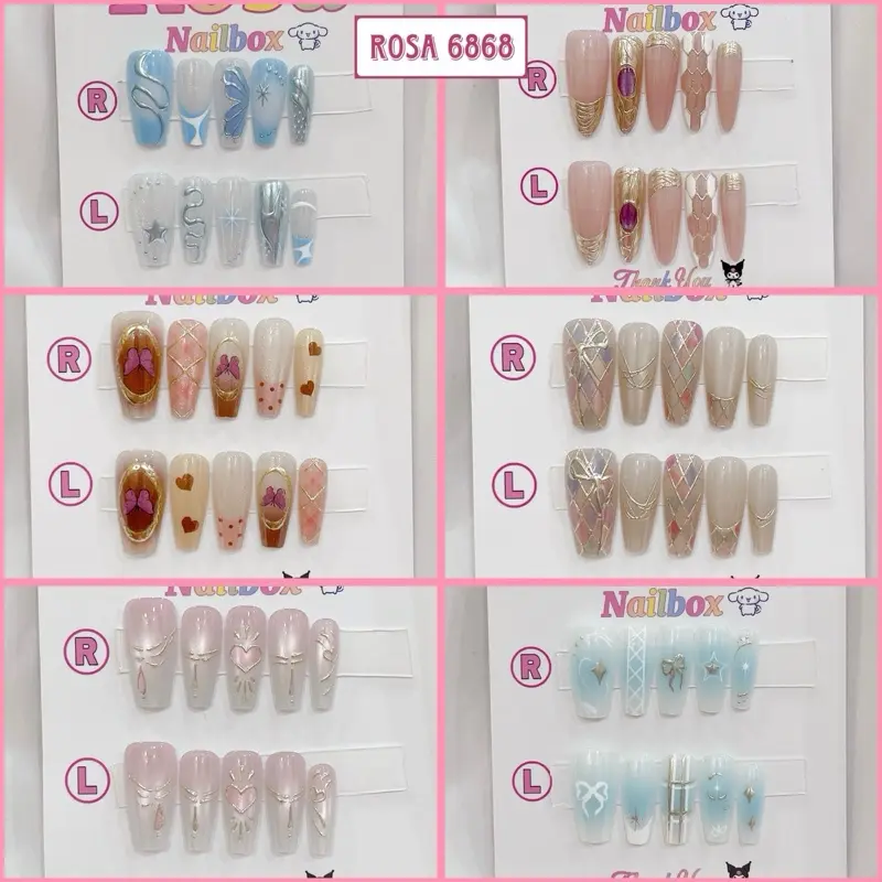 Nailbox thiết kế (th3) móng tay giả thang vuông ngắn y2k bạc mắt mèo tráng gương - Rosa