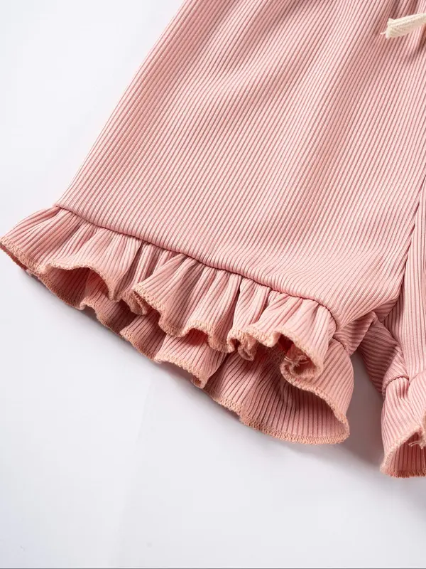 Toddler Girl's Solid Ribbed Tank Top & Shorts Two-Piece Set, Cute Casual Sleeveless Top & Shorts for Summer, Kids Clothes for Daily Wear, Outfit, Baby Clothing 6