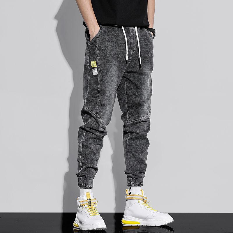 Men's jeans Korean trend summer style jeansloose light color casual workwear Harlan jeans loose stitching cropped trousers 4