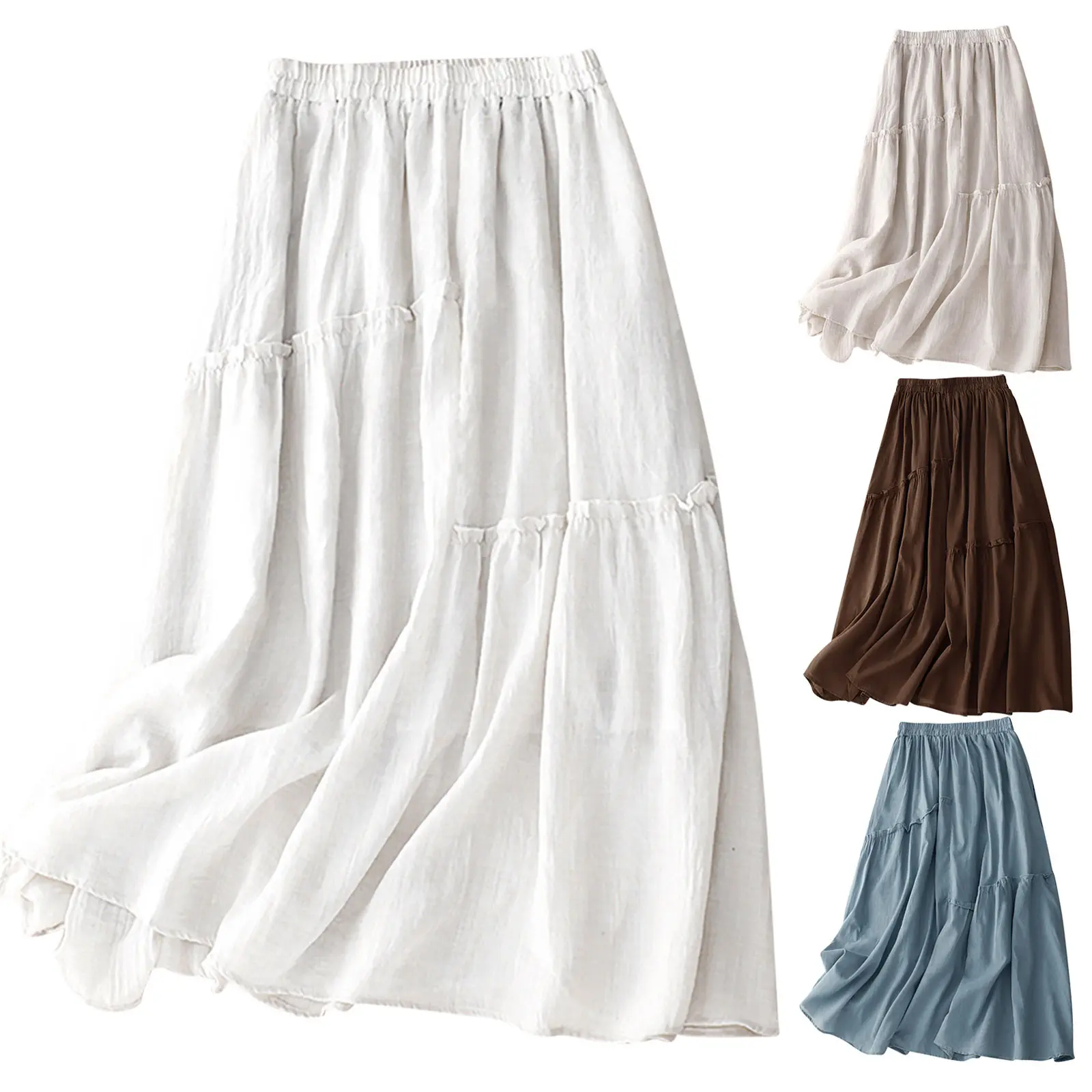 Women's skirt Solid Summer New Double Layer Cotton Linen Skirt For Women