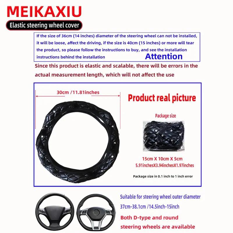 Rhinestone Decor Car Steering Wheel Cover, Fashionable Car Steering Wheel Protector, Universal Car Interior Decoration Accessories for Women & Girls 2