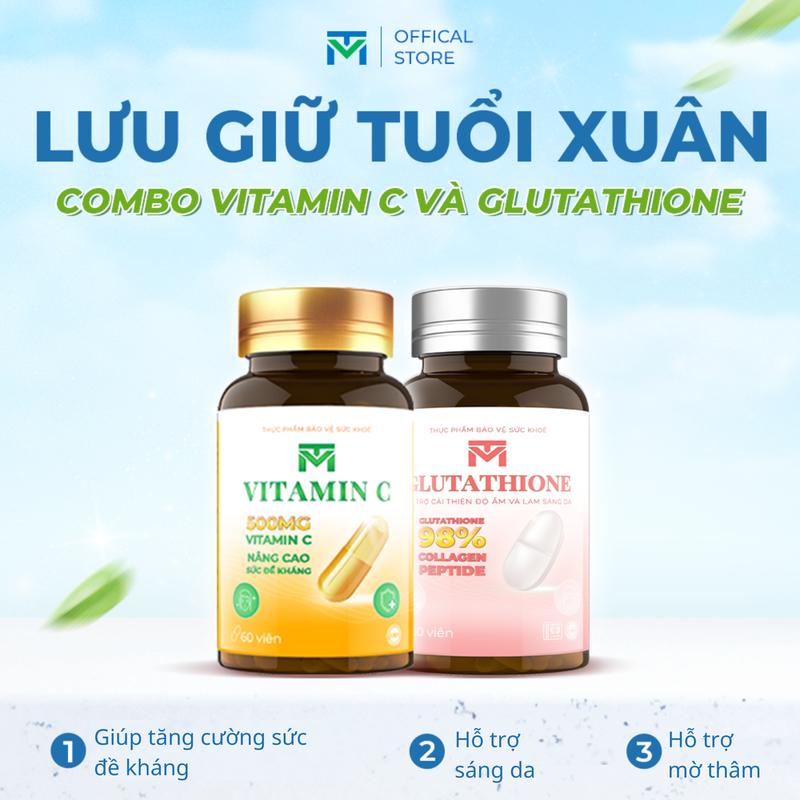 Combo viên uống VTM Vitamin C kết hợp viên uống VTM Glutathione - 30 ngày