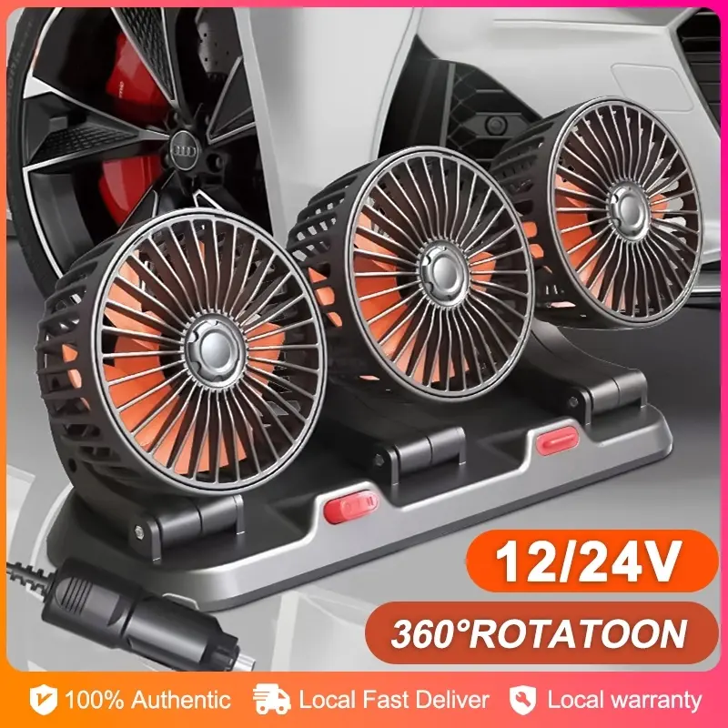 Universal Car Fan 12v/24v Electric Three Head Automotive Fan 360° Adjustable Cooling Fan S-14