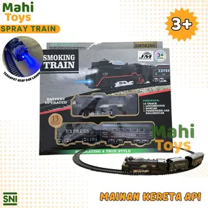 MahiToys Mainan Kereta Api Elektrik dengan Asap dan Rel Spray Train Set
