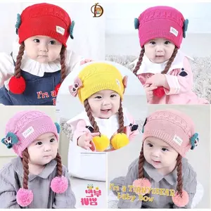 Topi Kupluk kepang Pita Pom Pom Anak
