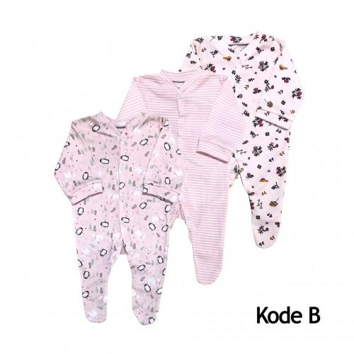 PROMO 5.5 | Sleepsuit Isi 3pcs / Baju Tidur Bayi Perempuan 3IN1 Import Cotton Newborn 2
