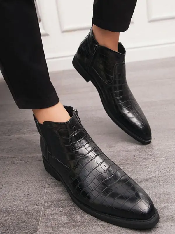 Men's Fashionable Crocodile Embossed Zipper Design Boots, Casual Comfortable Ankle Boots for Daily Wear, Business Style Boots for Party, Daily Clothing Decor 2