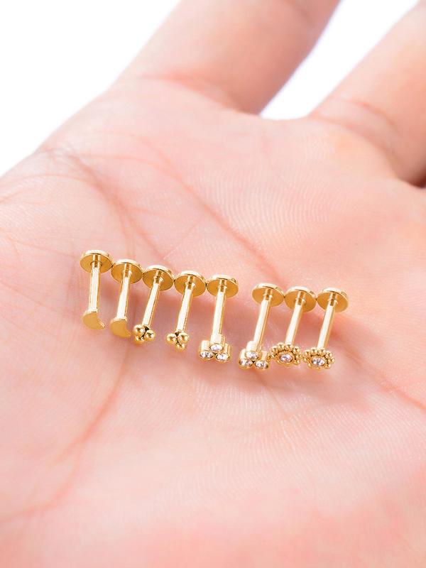 Stainless Steel Lip Stud Set, Artificial Gemstone Decor Lip Studs, Fashionable Body Jewelry for Women & Men, Trendy All-match & Exquisite Jewelry for Birthday Gift 2