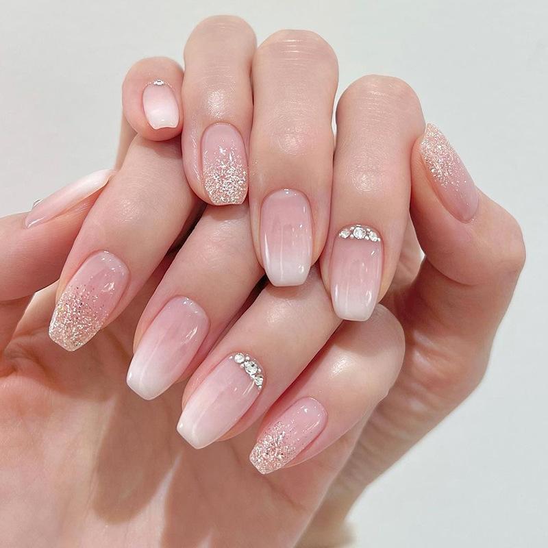 Cute Pink Sweet Princess Removable Handmade Wear Nail Art Y2K Vitality Girl Short Fake Nails Blush Bow Patch Nail 1