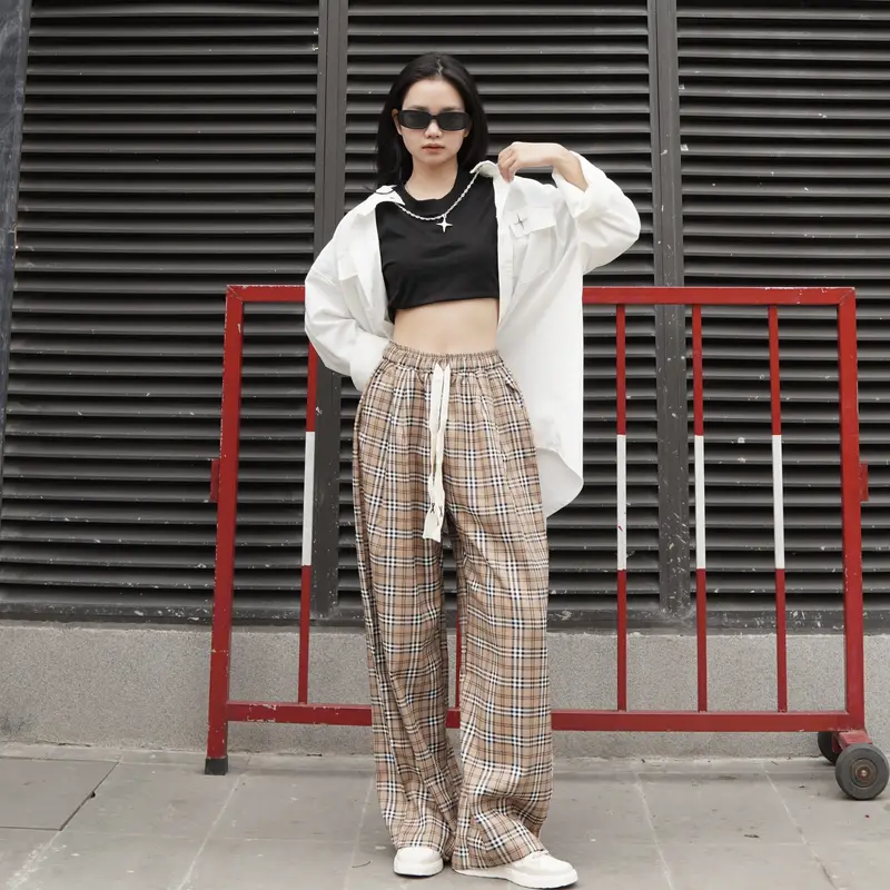 [SARA] Quần Suông Kẻ Caro Ống Rộng Phong Cách Retro Nữ Women Pants Summer 2025 Mã: TD049 8
