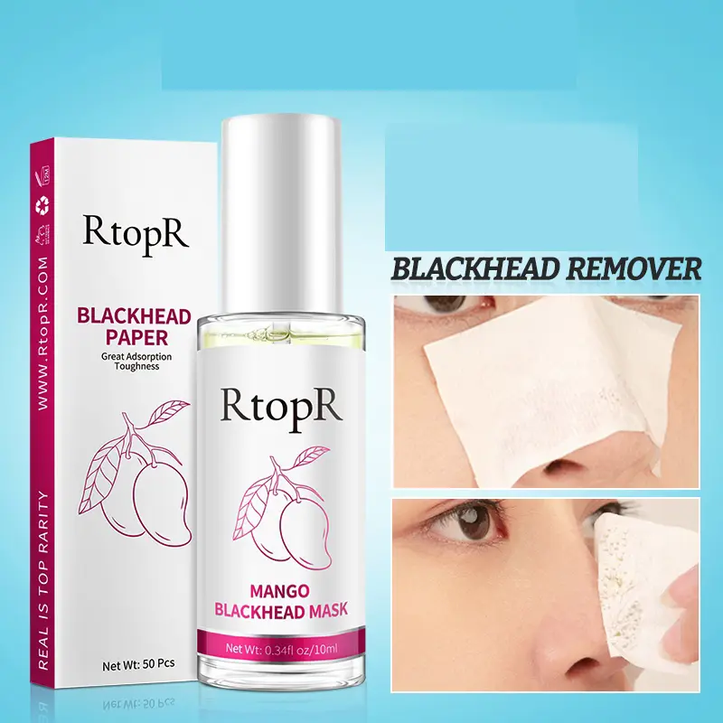 RtopR 10ml+50pcs Paper Mango Blackhead Cleaning Mask Deep Cleans Pores Serum Peeling Off Nose Mask