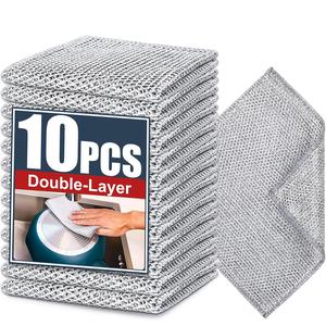 Paño para lavar platos de acero inoxidable, set de 10 piezas reutilizables de doble cara y resistente a rayones, adecuado para limpieza en seco y húmedo, herramienta de limpieza para cocina