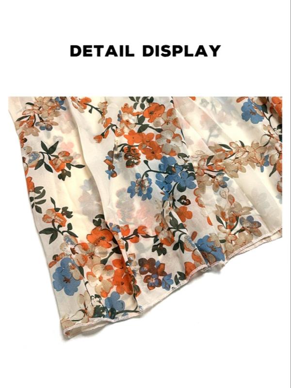 Women's Floral Print Shirred V Neck A Line Dress, Boho Fashion Short Sleeve Long Dress for Beach Vacation Holiday Wedding Guest, Ladies Dress for Summer 8
