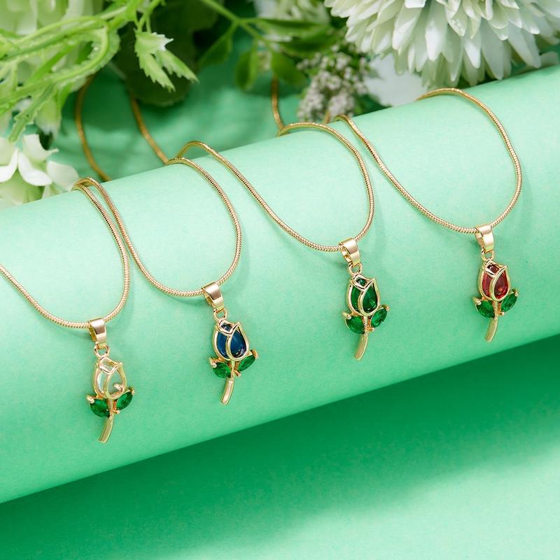 Vòng Cổ Hoa Tulip, Vàng 18K, Dành Cho Phụ Nữ, Thời Trang, Với Mặt Dây Chuyền Zircon, Dây Chuyền Rắn, Phụ Kiện Choker, Đồ Trang Sức 3