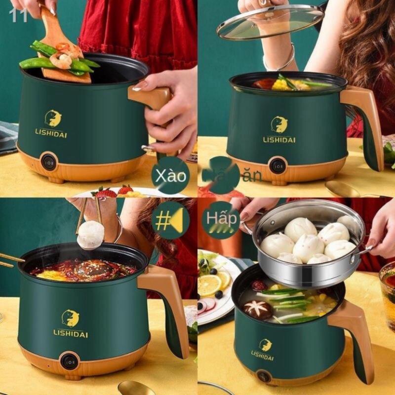 Nồi Lẩu Điện Nấu Mì Mini 2 Tầng Kèm Giá Hấp Đa Năng Nướng, Luộc, Chiên Chống Dính Vấn Đá Tiện Lợi  Nấu Ăn 6