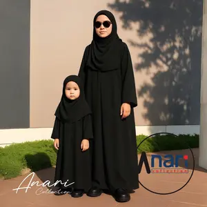 Anari Abaya Polos Anak Kekinian / Basic Abaya Mecca Polos Anak Terbaru / Pakaian Muslim Umroh /  Remaja Syari Syar'i / Dress Lebaran Mewah Simple Arab Pesta Kondangan / Baju Gamis Anak 5-13 Tahun Hitam Maxi