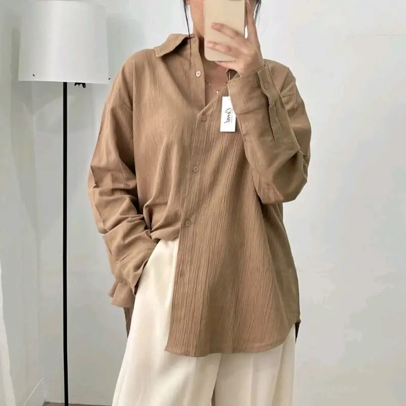 Suki Shirt Kemeja Wanita Linen Crinkle Premium Basic Oversize Atasan Wanita baju panjang