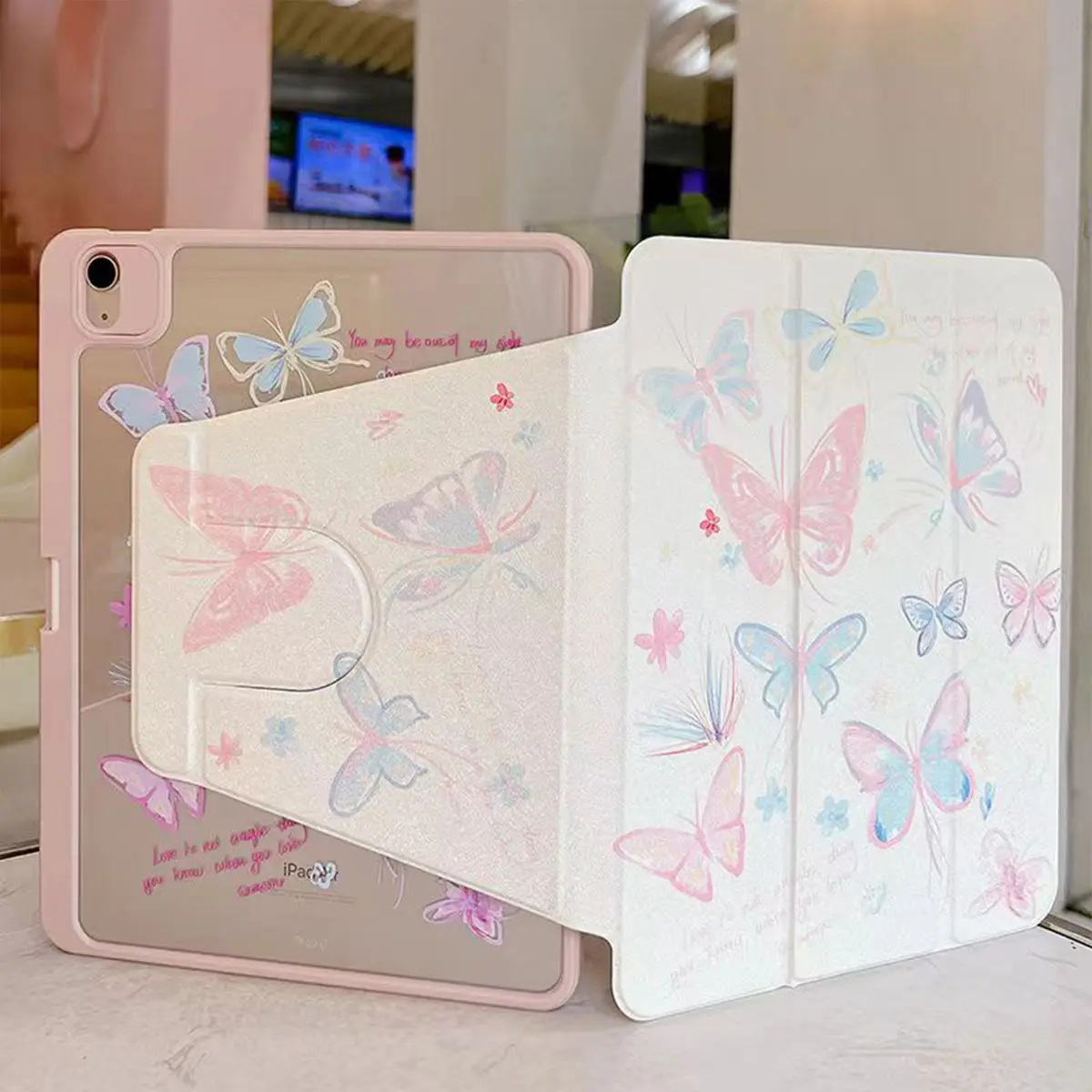 เคสไอเเพด หมุนได้ 360° สําหรับ Acrylic ใช้กับ gen7 gen8 gen9 10.2 Gen5 gen6 air1 ari2 9.7 Air4 Air5 10.9 gen10 ipad case Pro11 2018/20/21/22 เคสแอร์4/5 ที่ใส่ปากกาด้านขวา 3พับ พับได้ อะคริลิค สวยๆ แข็ง หลังใส กันการหล่น เคสแท็บเล็ต swivel  ipad  case