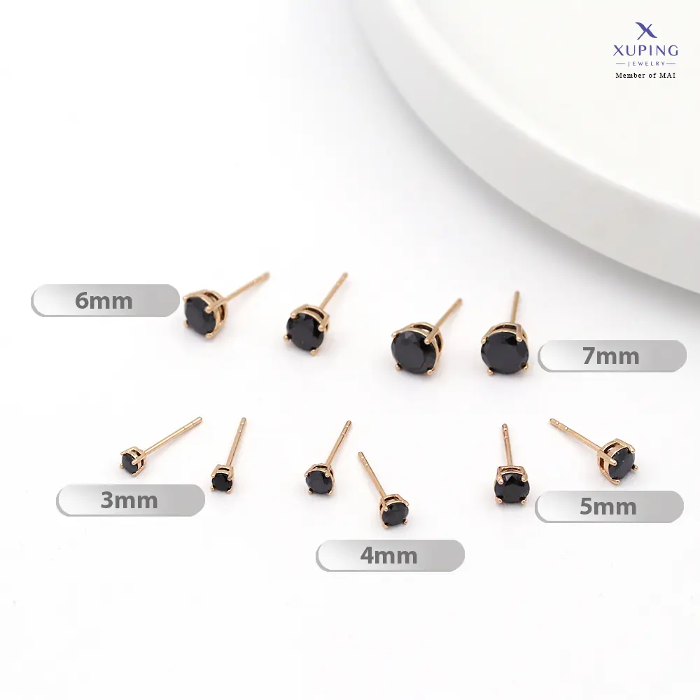 Xuping Anting TusuK Lapis Emas Bulat Mata Hitam GG4 - All Variant Diamond Gold