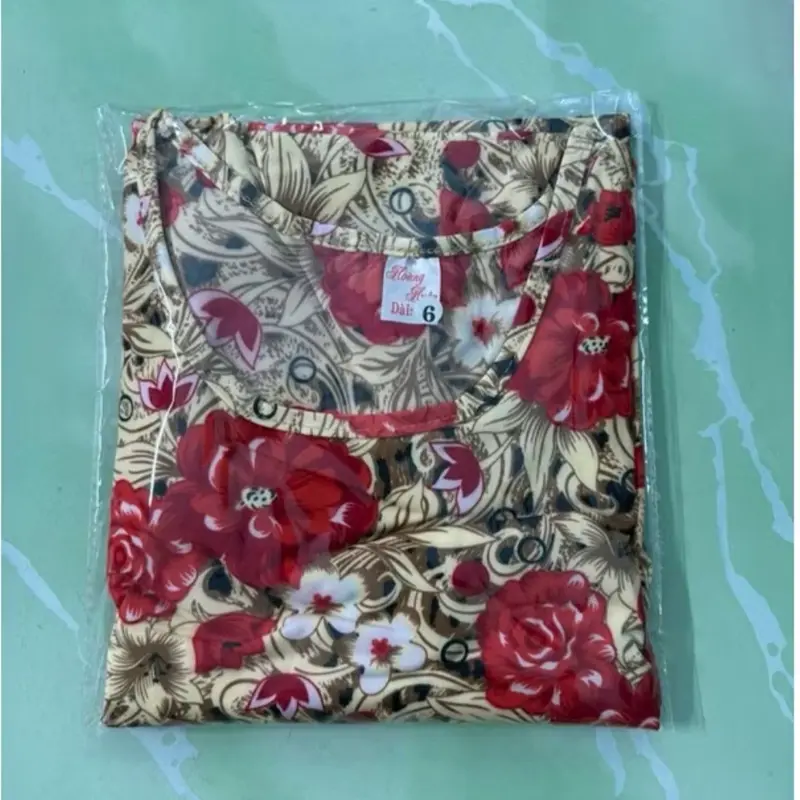 Bộ dài thun lạnh họa tiết bông nền kem. Women Nữ 3