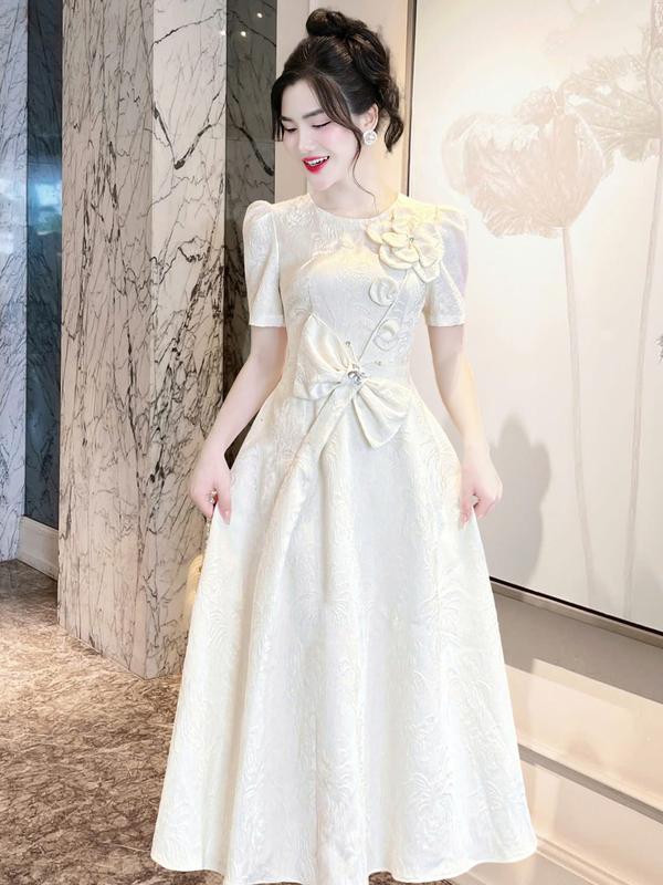   MIỄN SHIP  MDU4424 Váy Gấm Milan 2 Lớp - Gam Màu Kem Nhẹ Nhàng Sang Trọng Dành Cho Nữ Women Dress đầm  trắng 