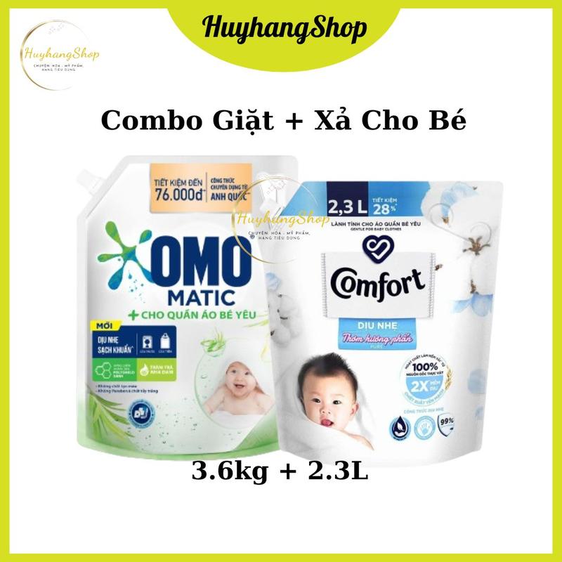 Combo Nước Giặt Omo cho bé 3.6Kg + Nước Xả Vải Comfort Dịu Nhẹ 2.3L Làm Sạch