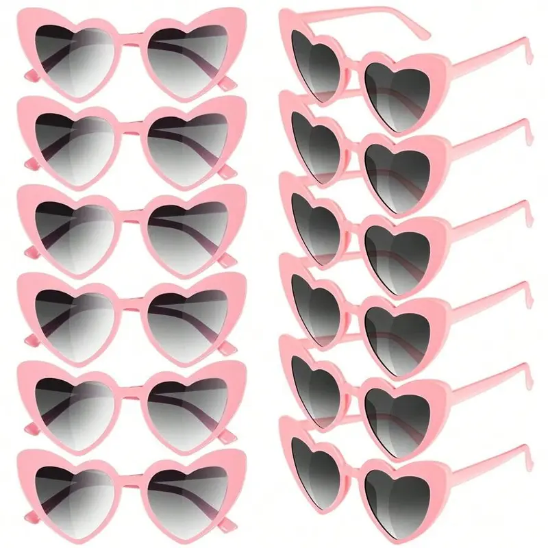Heart Shaped Sunglasses, 12pcs/set Trendy Heart Sunglasses, Fashion Accessory for Bridal Shower, Bachelor Party, Wedding, Birthday, Party Supplies 3