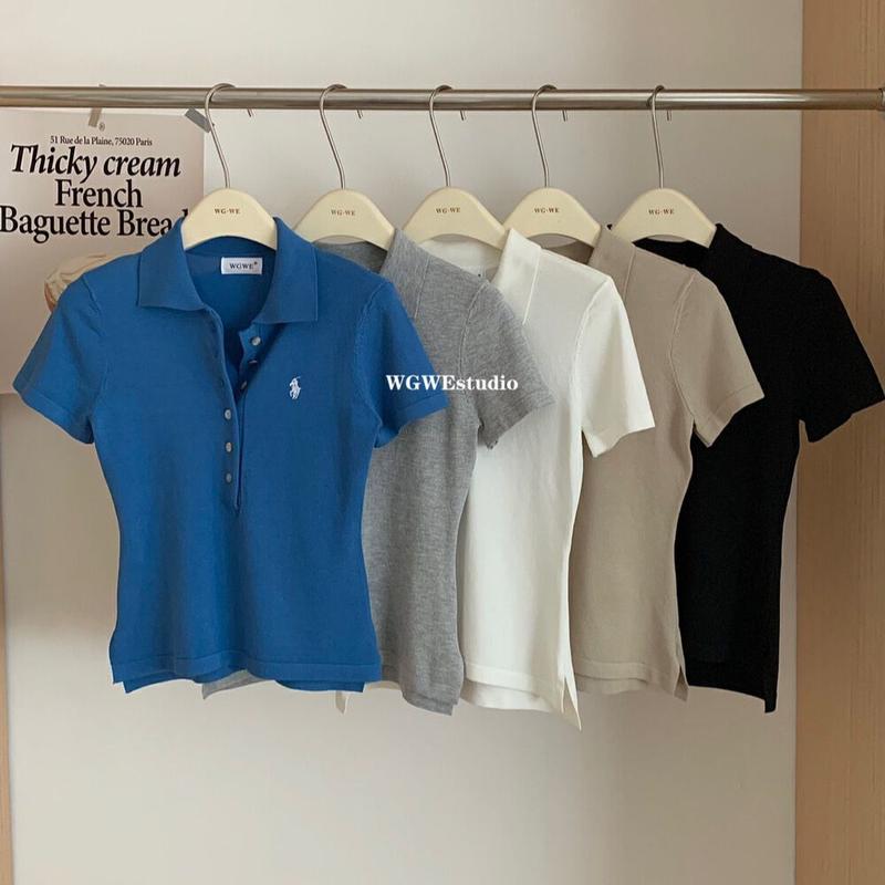 Product Introduction of Áo Polo Thêu Phong Cách Hồng Kông, Màu Trơn Dáng Ôm, Áo Thun ngắn Tay Dành Cho Nữ, Hàng Mới Về Mùa Thu 2025 1