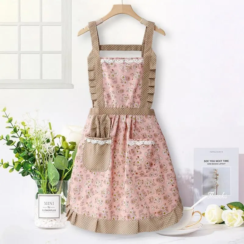 Flower Pattern Apron with Pocket, Waterproof Apron for Women, Kitchen Cooking Products 5