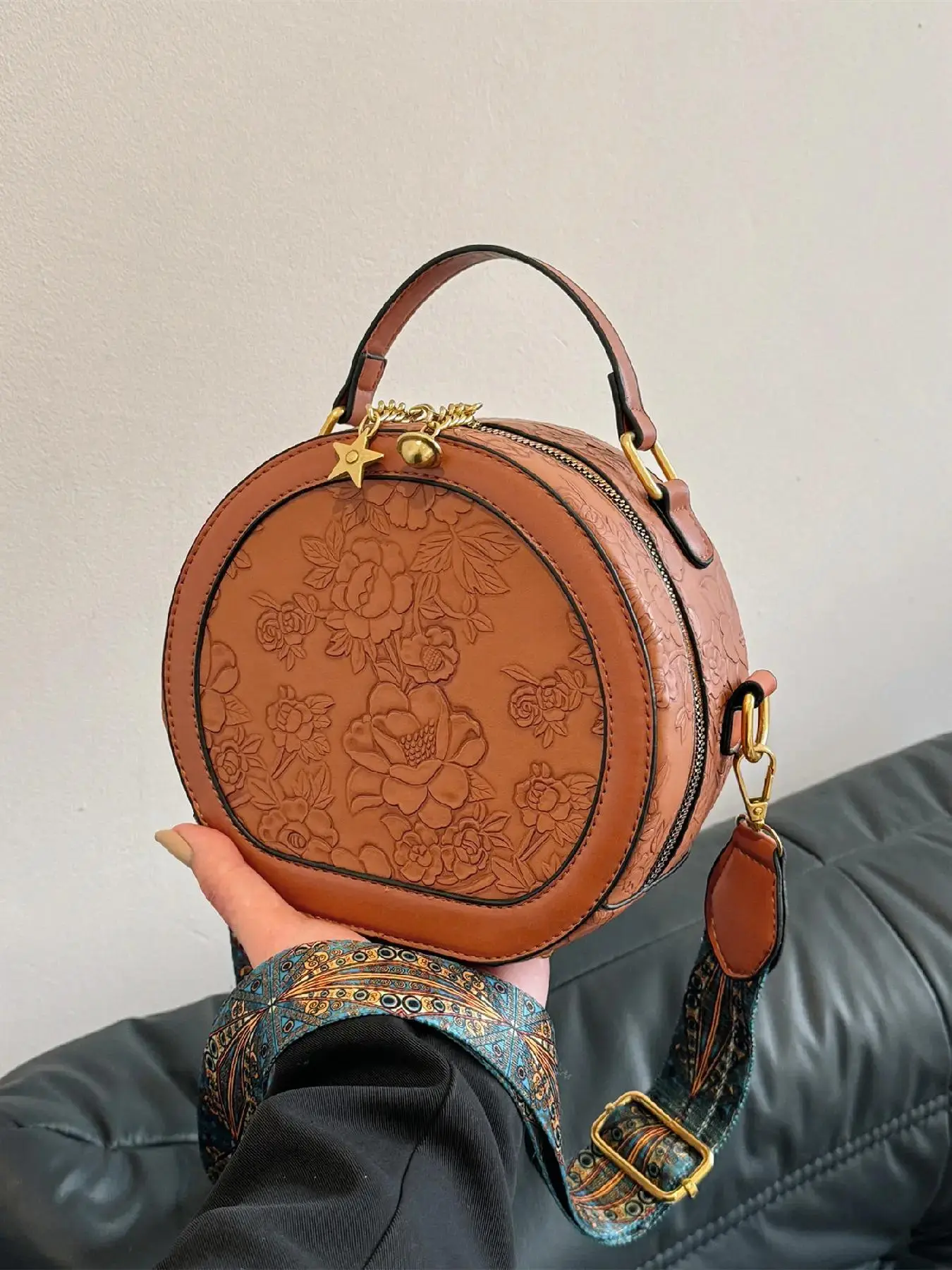 Vintage Floral Pattern Handbag, Star Decorated Crossbody Bag for Women 2025, Trendy Matching Shoulder Bag for Women