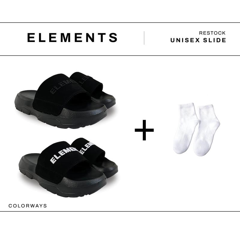 [TẶNG VỚ] - Dép Elements Silde Chunky chữ thêu nam nữ dế cao E02 - Dép slipper quai nhung đế bằng - Elements