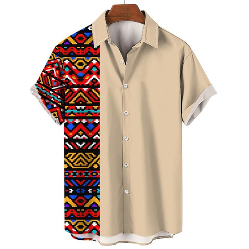 Product Introduction of Men's Hawaiian Beach Ethnic Style 3D Printed Street Retro Fashion Short Sleeve Shirt Menswear Top 4