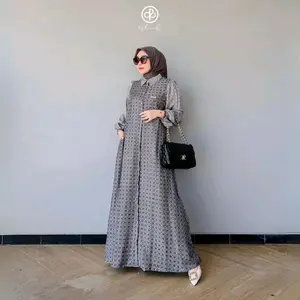 Bydianafz Elisa Dress | Gamis Wanita Rayon Jacquard Kancing Depan Depan Pergelangan Tangan Karet | Fashion Muslim