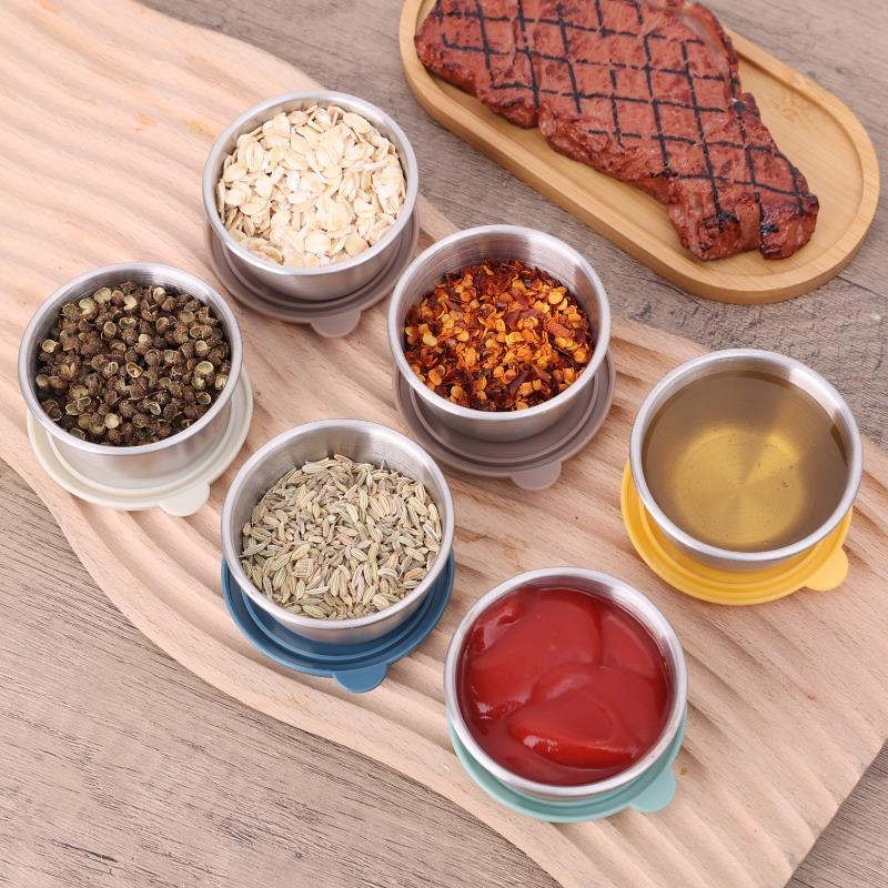 Product Introduction of 2/4Pcs Stainless Steel Sauce Cup Pepper Condiment Container with Lids Bear Sealing Leak-proof Sauce Cups Home Kitchen Storage Supplies 14